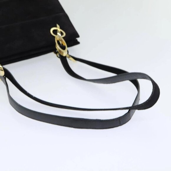 Salvatore Ferragamo Shoulder Bag Suede Black Gold Auth - Picture 7 of 16